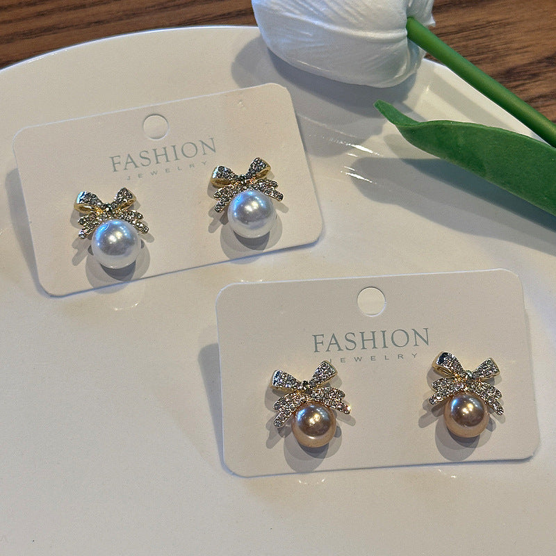 Wholesale  Bow Pearl Diamond  Luxury  Earrings