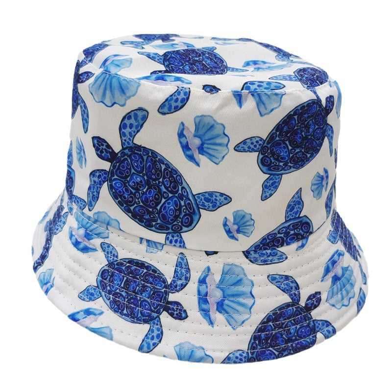 Wholesale  wave fisherman hat  shell turtle printed sun hat  bucket hat