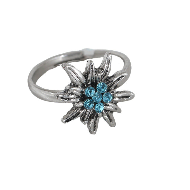 Wholesale Vintage Snow Velvet Flower Ring for Women,  Stylish Rhinestone Cluster Jewelry Accessory Gift