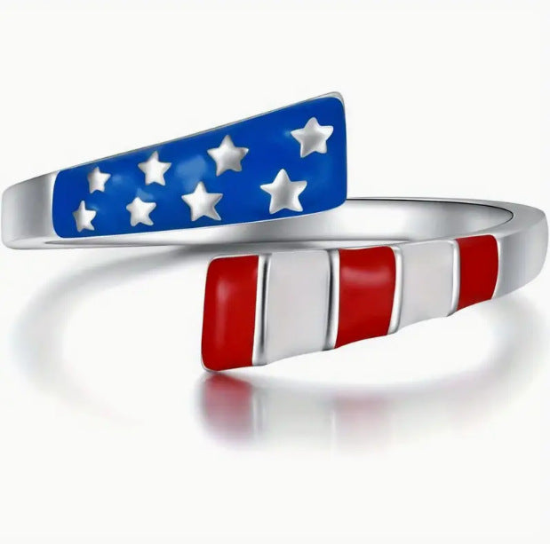 Wholesale  Red White Blue Striped US Flag  Independence Day Patriotic Opening Ring