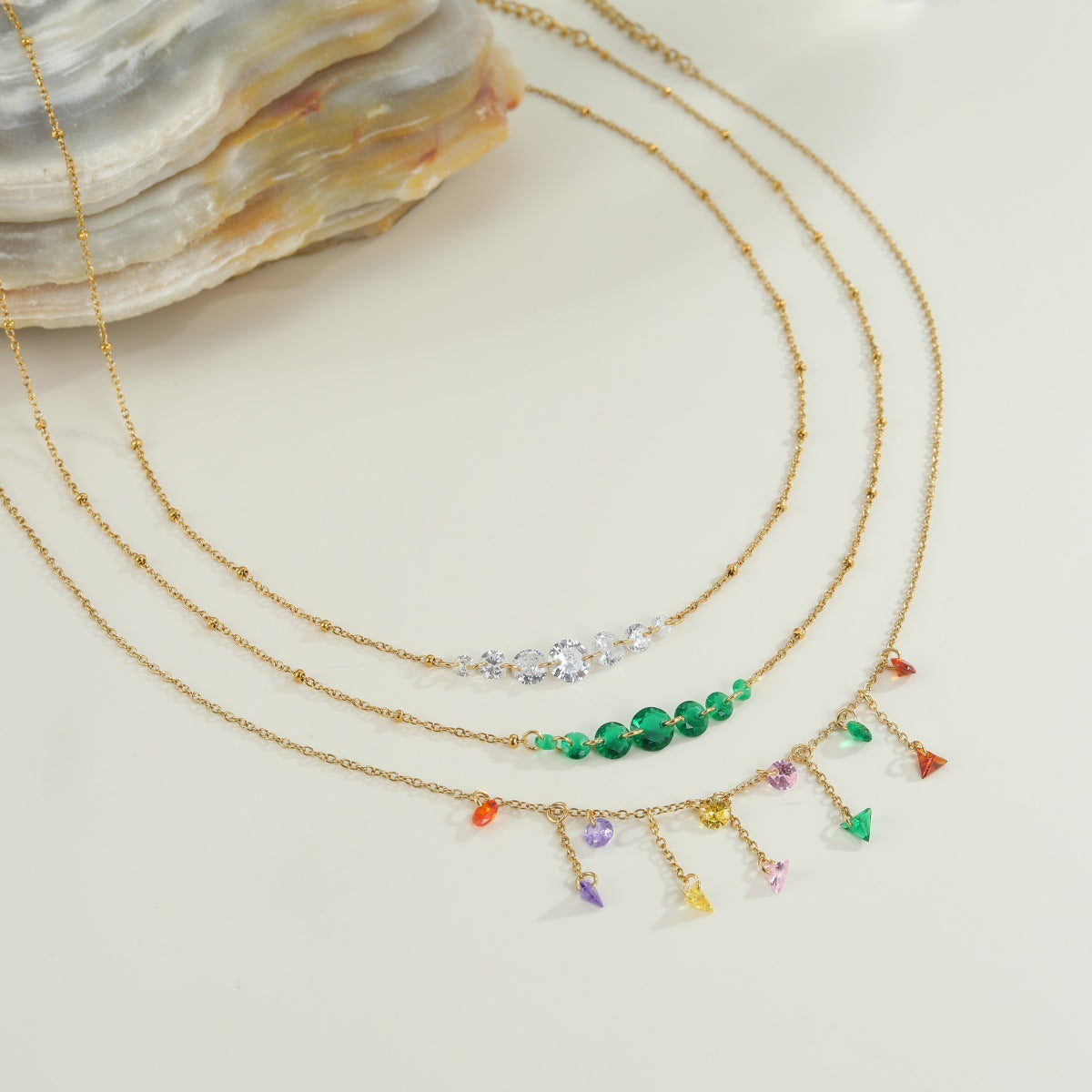 Wholesale Stainless steel colored zircon clavicle chain