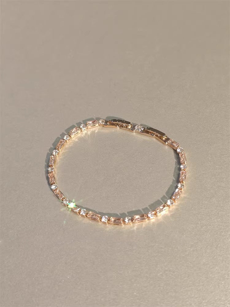 Wholesale Copper Plated Champagne CZ Square Bead Bracelet,  Trendy Geometric Jewelry Accessory for Everyday Wear