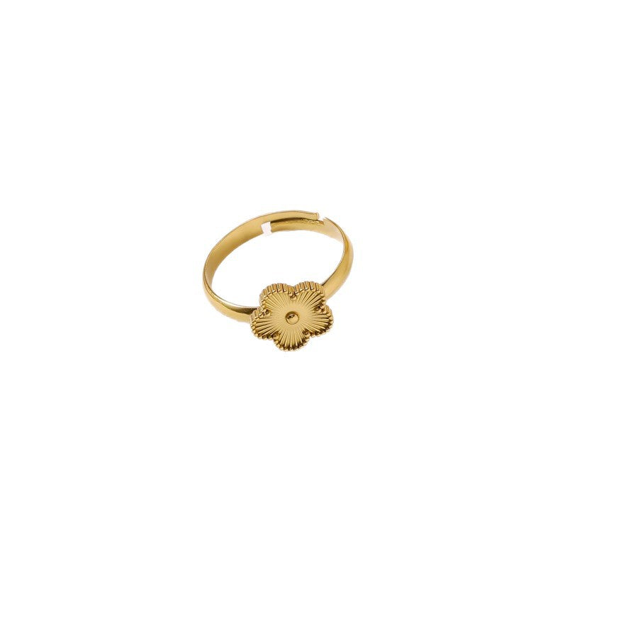 Wholesale Titanium Steel Five-Leaf Flower Adjustable Ring for Women