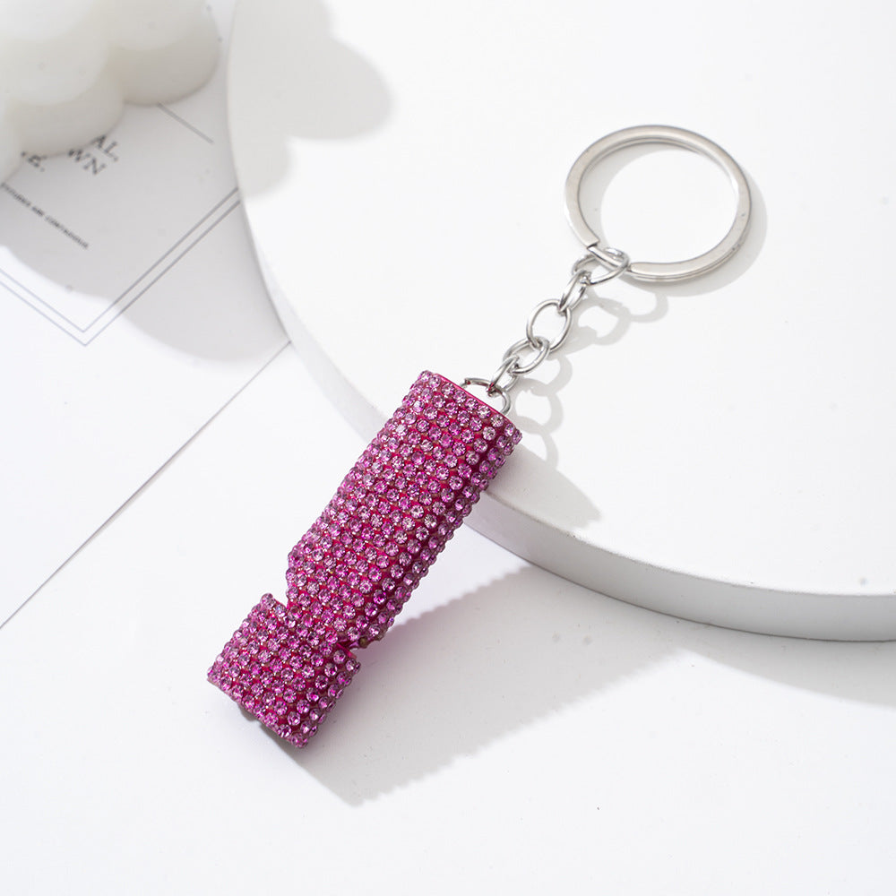 Wholesale outdoor flat aluminum alloy double tube whistle with diamond keychain pendant ACC-KC-ZhiYa001