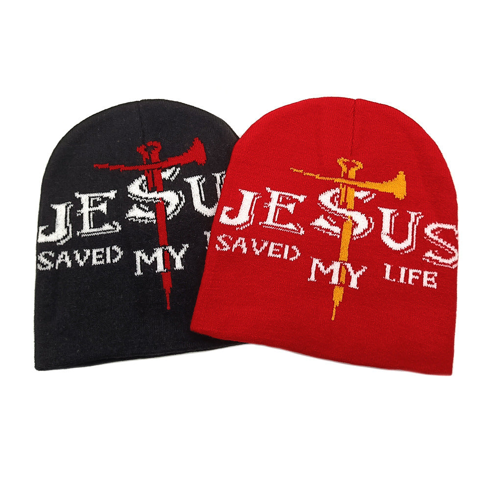 Wholesale Cross Jacquard Knitted Hat Winter Explosions Letter Beanie