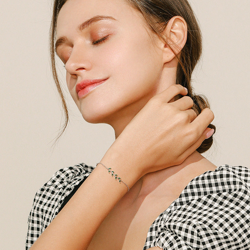 Wholesale S925 Silver Green Leaves and Branches Bracelet ACC-BT-MoDian001