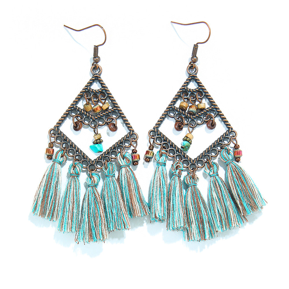 Wholesale Handmade Woven Tassel Earrings Bohemian Style Zinc Alloy Summer Beach Holiday Fashion Accessory