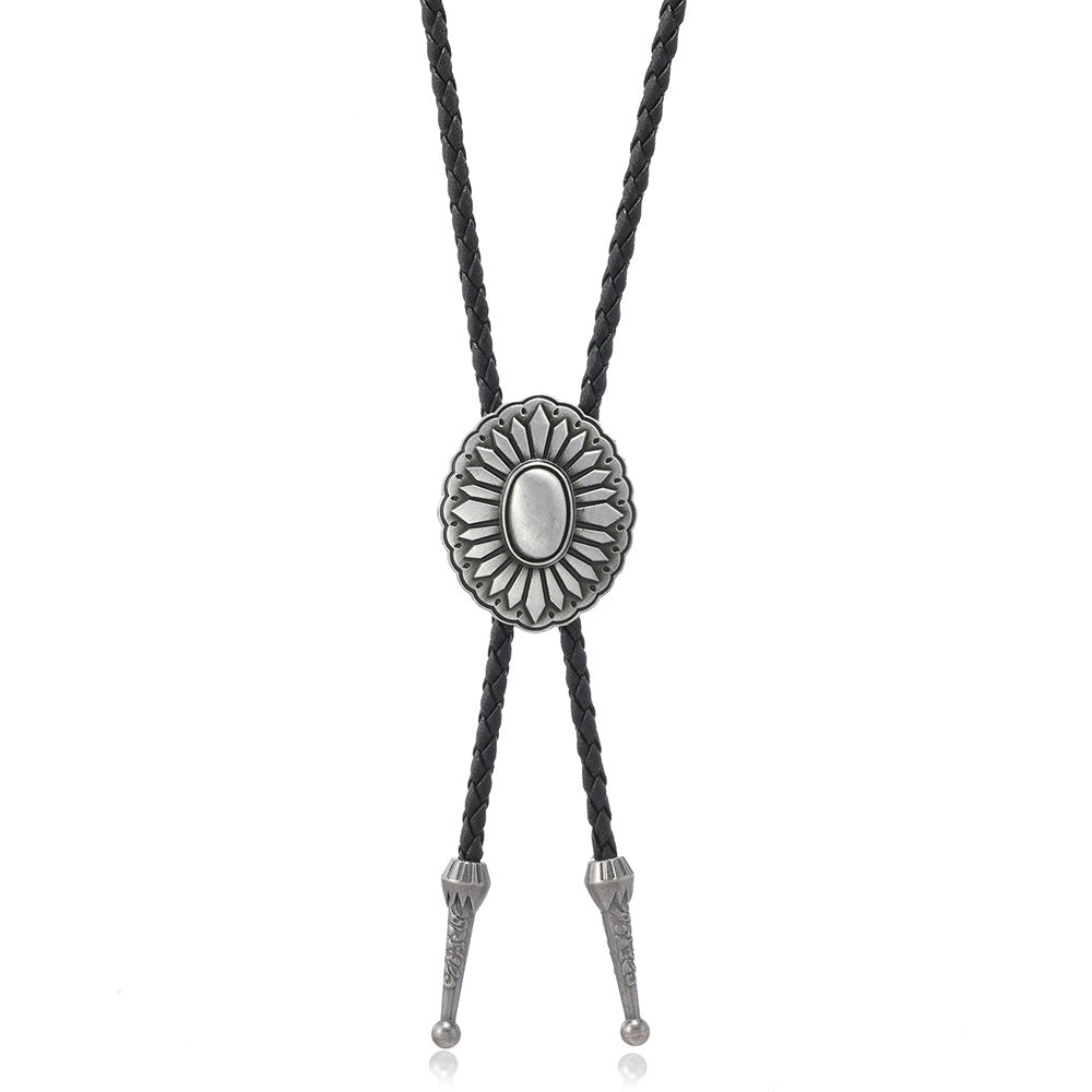 Wholesale Polo tie vintage sweater chain petal oil  leather long necklace