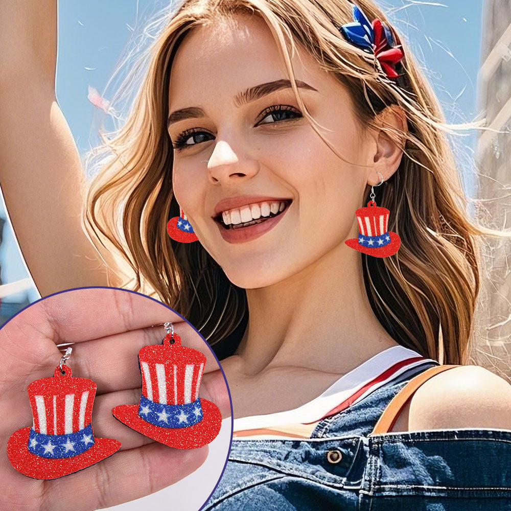 Wholesale Independence Day Earrings  Flag Pentagram Pendant Earrings