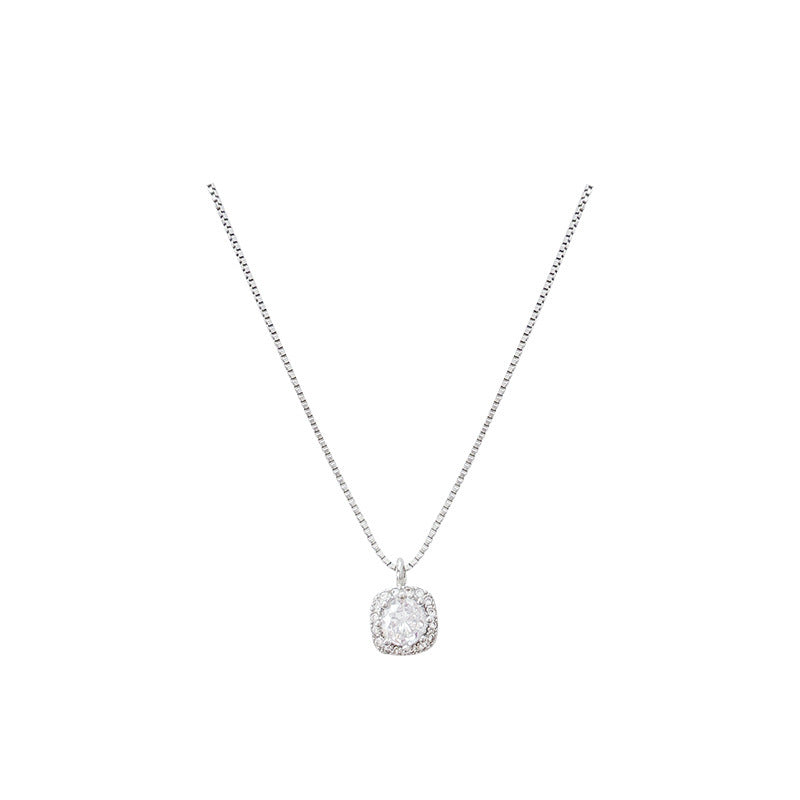 Wholesale Super sparkly zircon titanium steel necklace for women,  versatile and elegant silver.