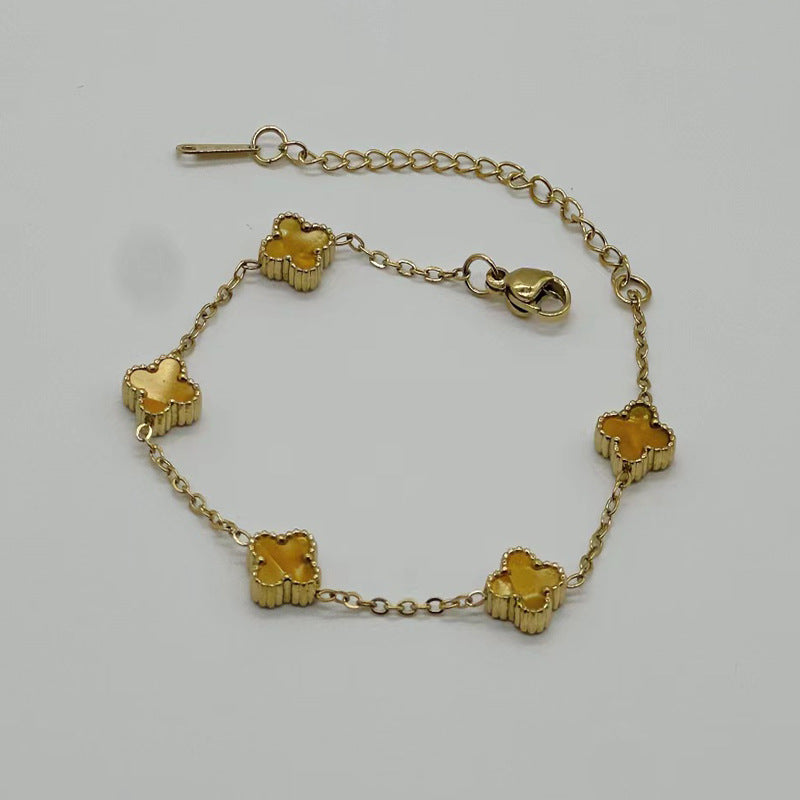 Wholesale Gold Plated Stainless Steel Four Leaf Clover Bracelet Fashion Jewelry for Women