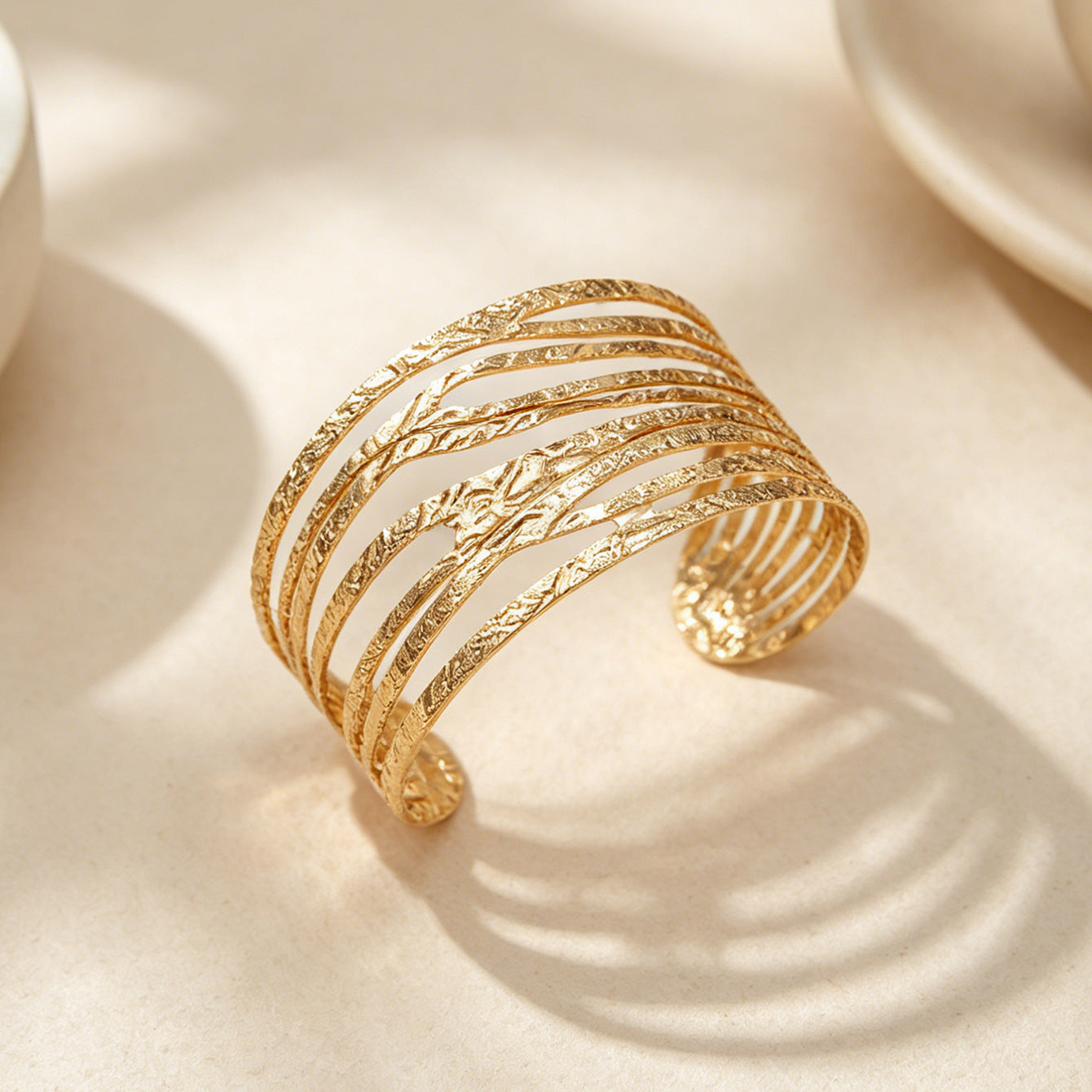 Wholesale Gold Tone Electroplated Iron Open Adjustable Hollow Multi Layer Bracelet Stylish Stackable Jewelry Accessory For Women