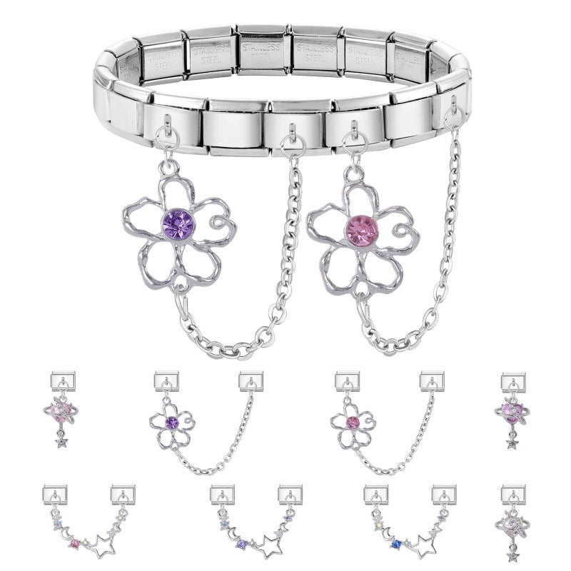 Wholesale Italian Charm Bracelet 9mm DIY Splicing Double Pendant Pentagram Stainless Steel Composable Bracelet