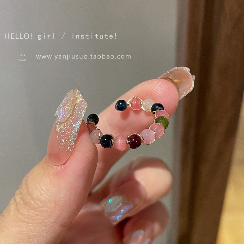 Wholesale Vintage Natural Stone Tourmaline Open Ring
