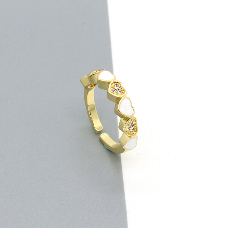 Wholesale Chic Heart Shape Colorful Zircon Alloy Ring Trendy Party Jewelry Accessory Gift
