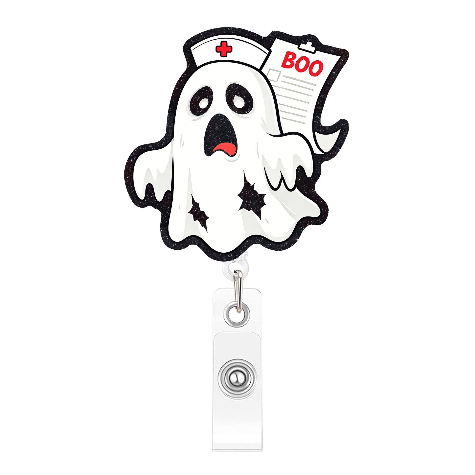 Wholesale  Boo Crew Ghost Nurse Retractable Badge Reel Fun Acrylic Charm For Keys Or ID Badge Boutique Resale Gift