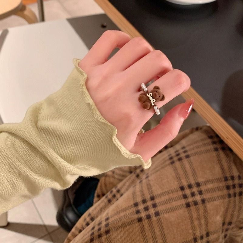 Wholesale  Bow Bear Flocking Opening Ring