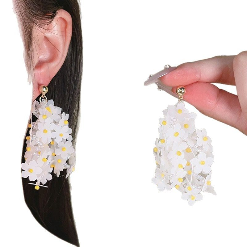 Wholesale Acrylic Ball Braided Beaded Sequin Flower Tassel Earrings