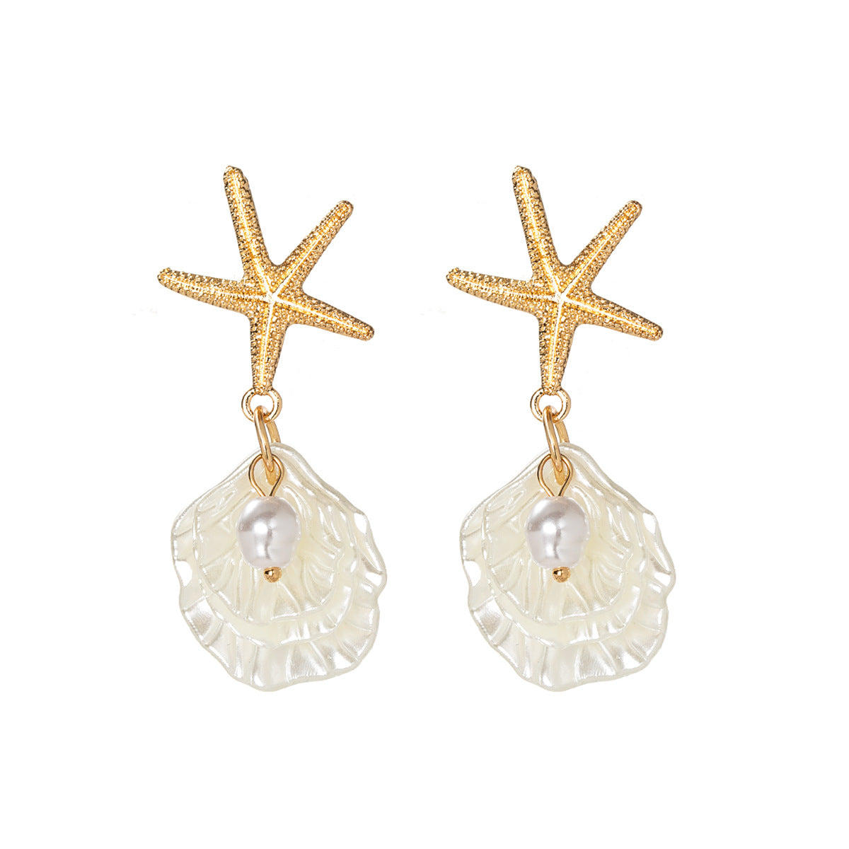 Wholesale Starfish Imitation Pearl Shell Earrings Beach Vacation Style Fashion Jewelry Accessory