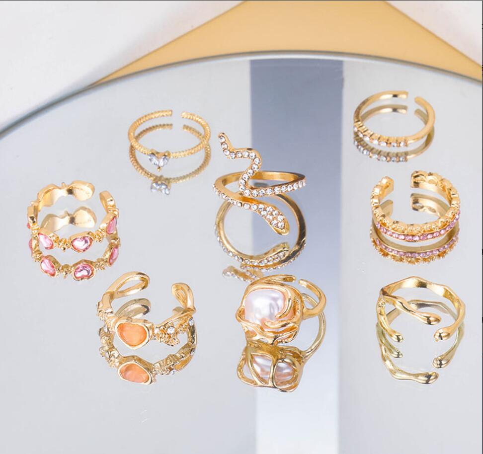 Wholesale  irregular shaped gem Crystal agate shaped ring 9-piece set