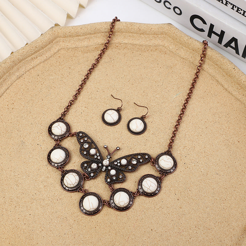 Wholesale Boho Vintage Turquoise Butterfly Necklace Earrings Set ACC-NE-Gaoz004