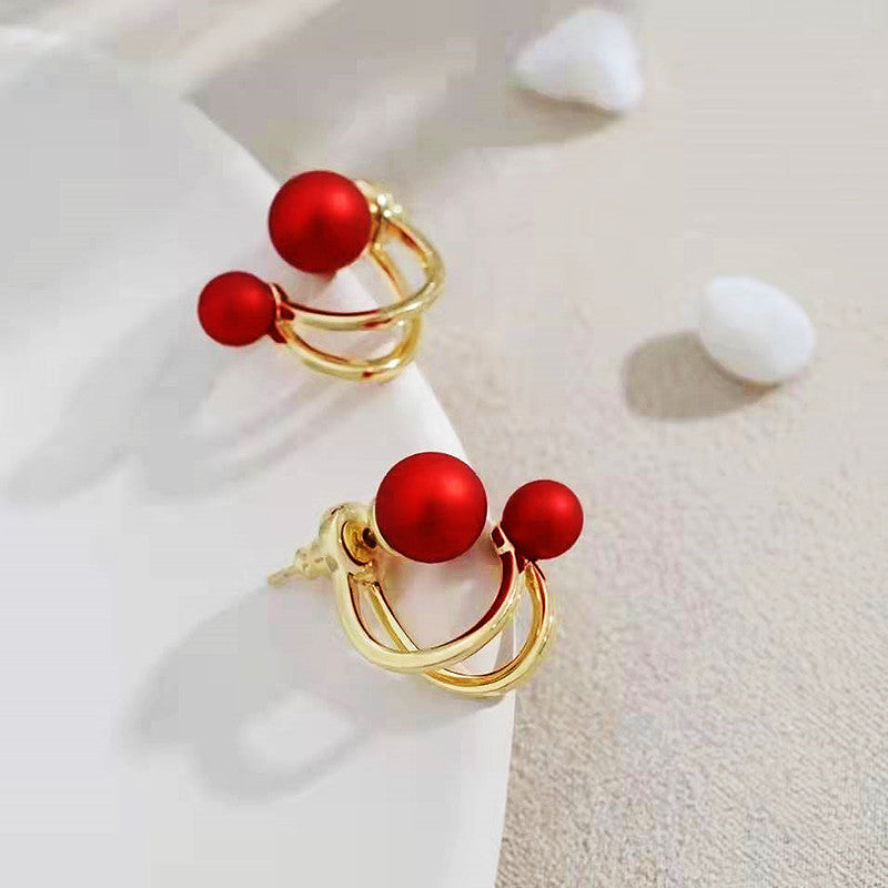 Wholesale S925 silver needle double ring pearl earrings