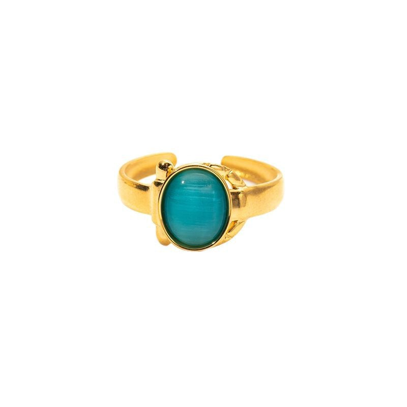 Wholesale Retro Adjustable Titanium Steel Ring with Multi-Color Natural Stone Jewelry Accessory