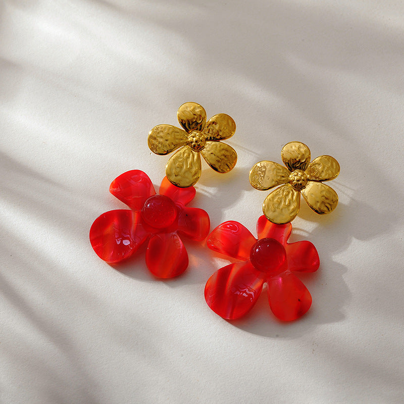 Wholesale Stainless Steel Five-petal Flower Earrings