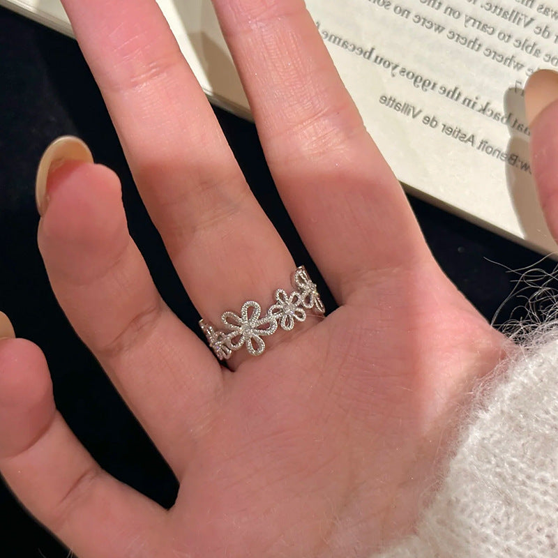 Wholesale High-grade Lace Hollow Flower Ring for Women' s Niche Unique and Exquisite Fashion Commuter All-match Ring Ring