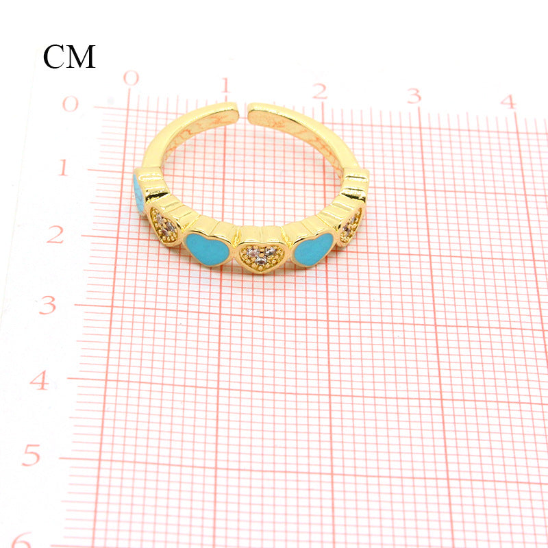 Wholesale Chic Heart Shape Colorful Zircon Alloy Ring Trendy Party Jewelry Accessory Gift