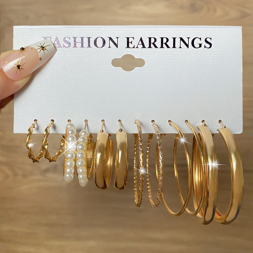 Wholesale  Geometric Multi-layer C- shaped Pearl Earrings Set