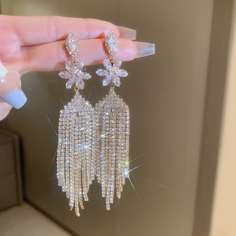 Wholesale Diamond Zircon Five-pointed Star Long Tassel Earrings ACC-ES-KJ010