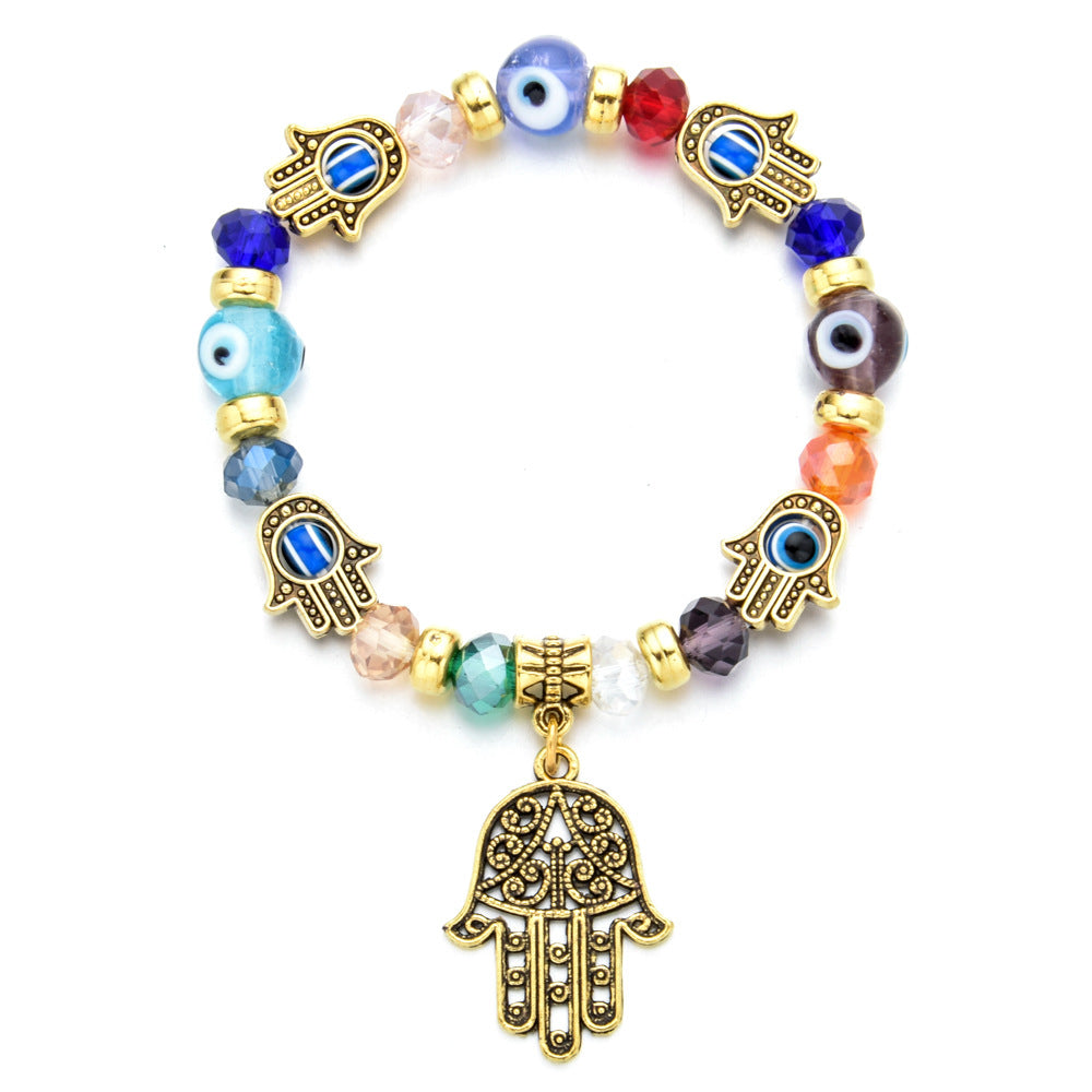 Wholesale Alloy Evil Eye Beaded Bracelet Vintage Pendant Charm Travel Souvenir Jewelry Accessory