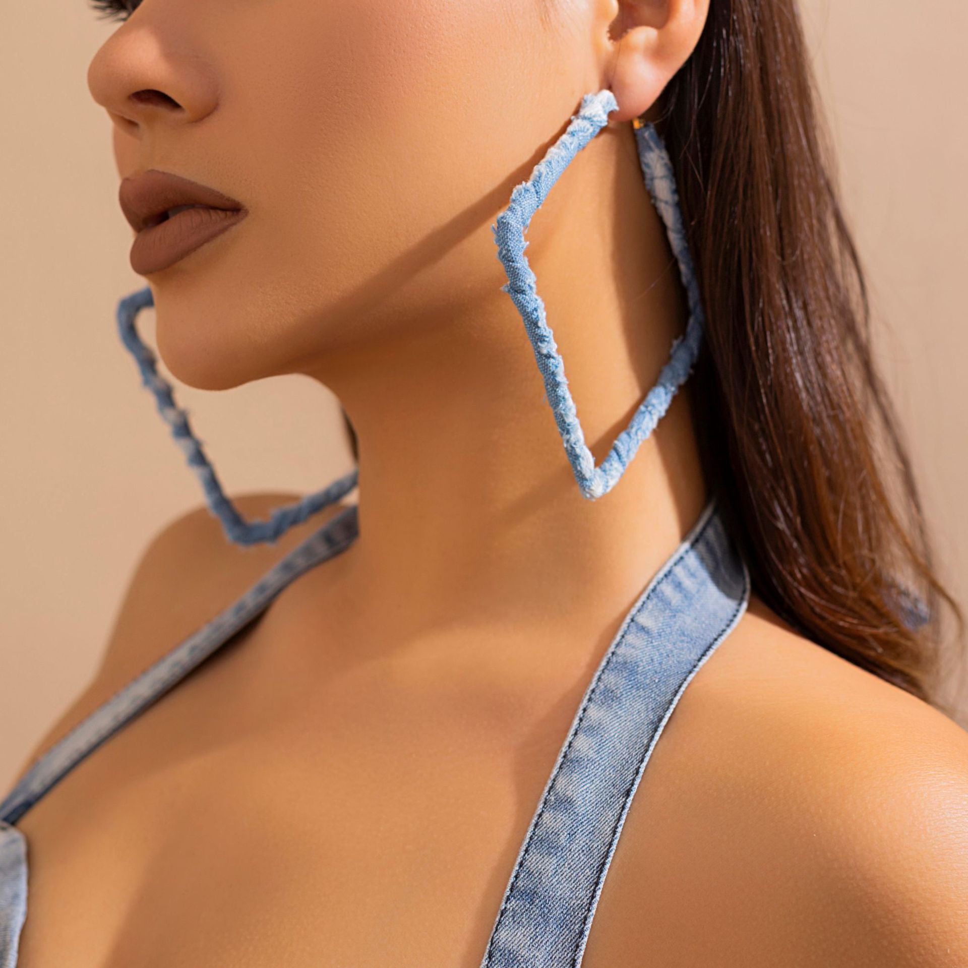 Wholesale Retro Exaggerated Denim Printed Cloth Earrings Studs Statemente Earrings ACC-ES-DN007