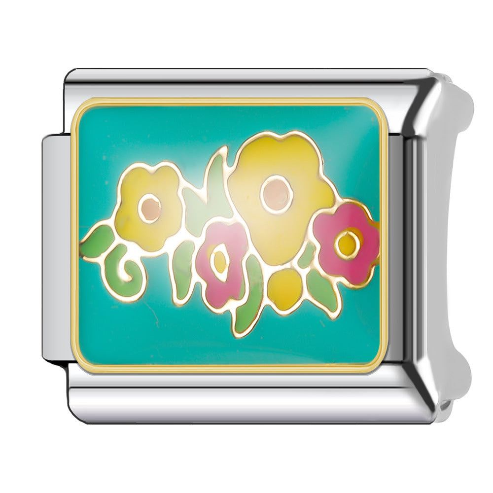 Wholesale Italian Charm Bracelet 9mm DIY Splicing Floral Collection Stainless Steel Composable Bracelet