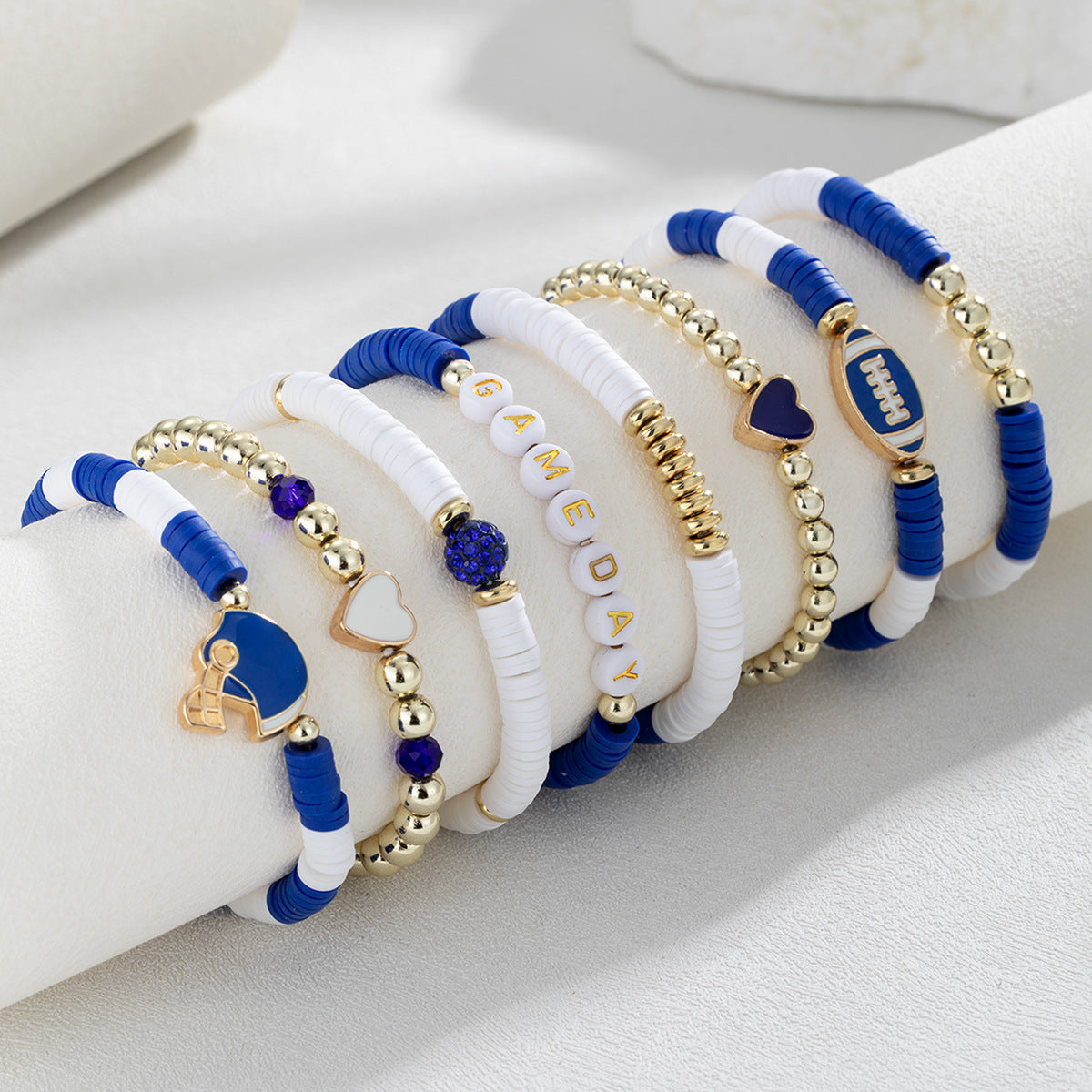 Wholesale Alloy Rugby Love Resin Letter Beaded Random Soft Pottery Elastic  Bracelet