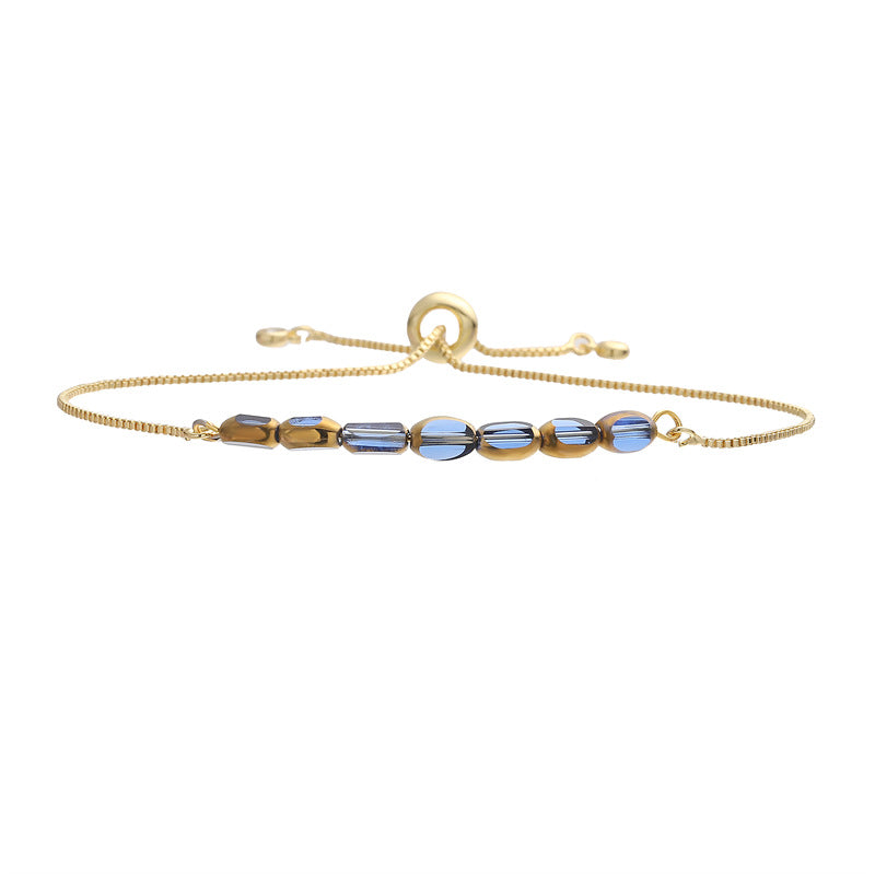 Wholesale Trendy Minimalist Adjustable Crystal Bracelet Gold Plated Copper With Heart Shaped Lake Blue Beads Fashion Jewelry Accessory For Wedding