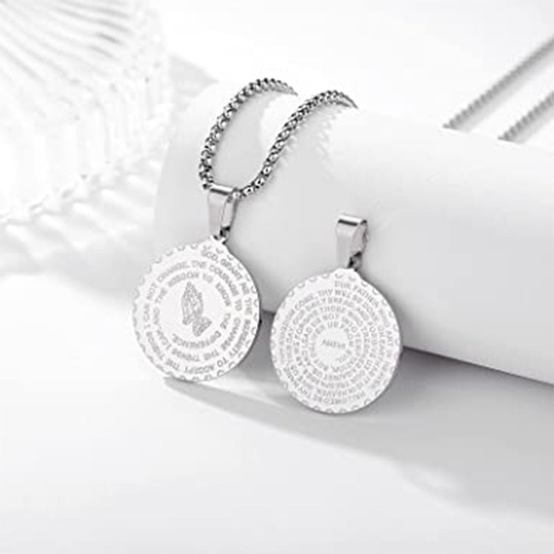 Wholesale  List Prayer Coin Prayer Necklace Stainless Steel Pendant Snake Bone Chain