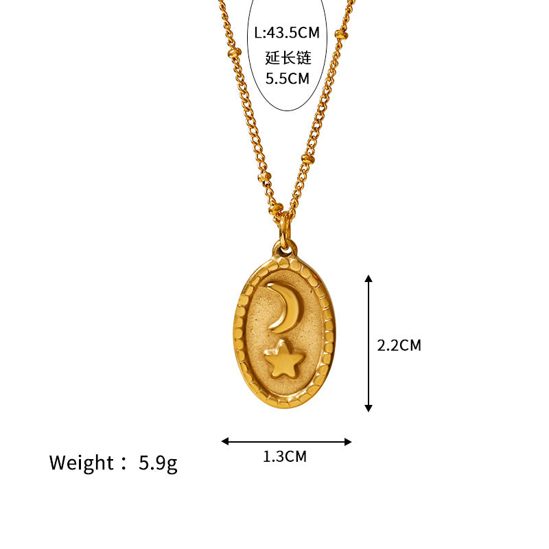Wholesale Retro Pendant Star Moon Coconut Tree Stainless Steel 18K Gold  Necklace
