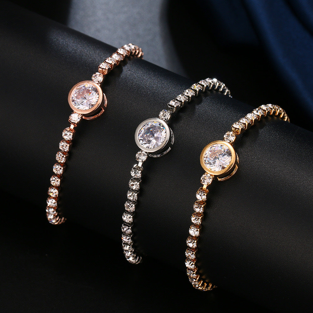 Wholesale Stylish Gold Round Zircon Alloy Bracelet for Women,  Fashion Jewelry Accessory