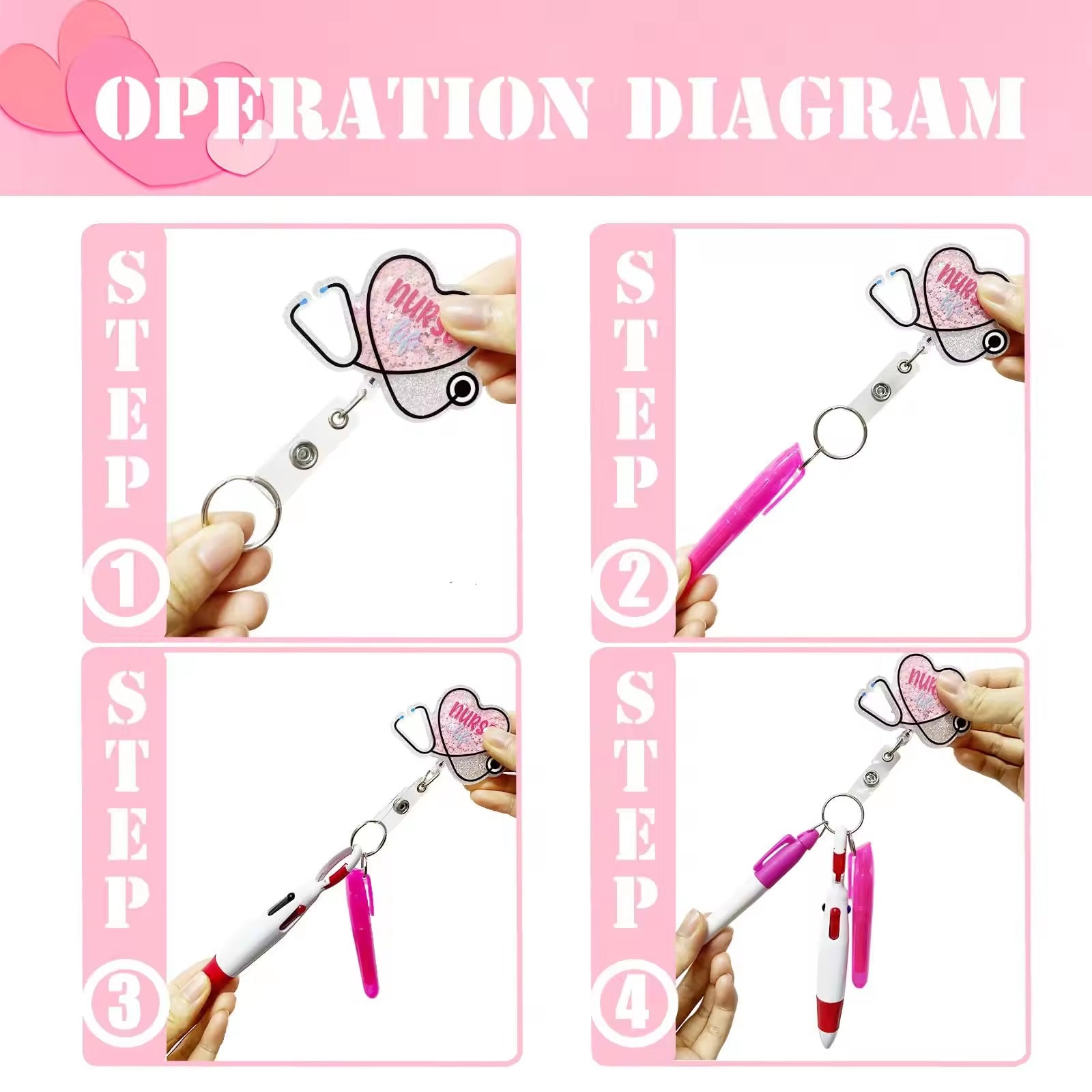 Wholesale Nurse Pen Set Retractable Badge Scroll Keychain Badge Reels ACC-KC-ChiHai001
