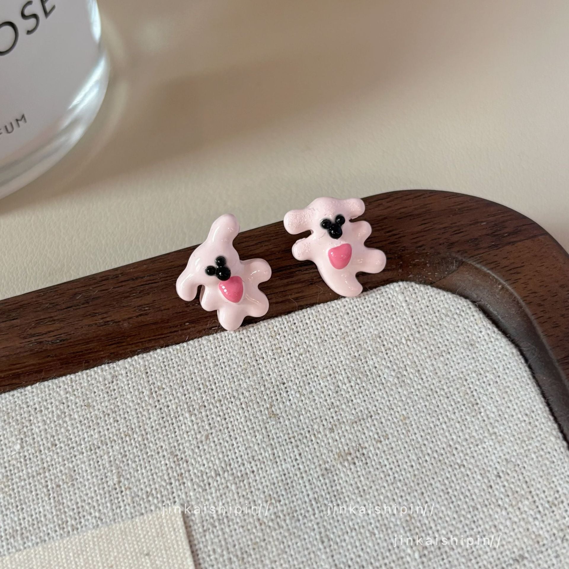 Wholesale  Fun Dopamine Pink Love Bear Earrings