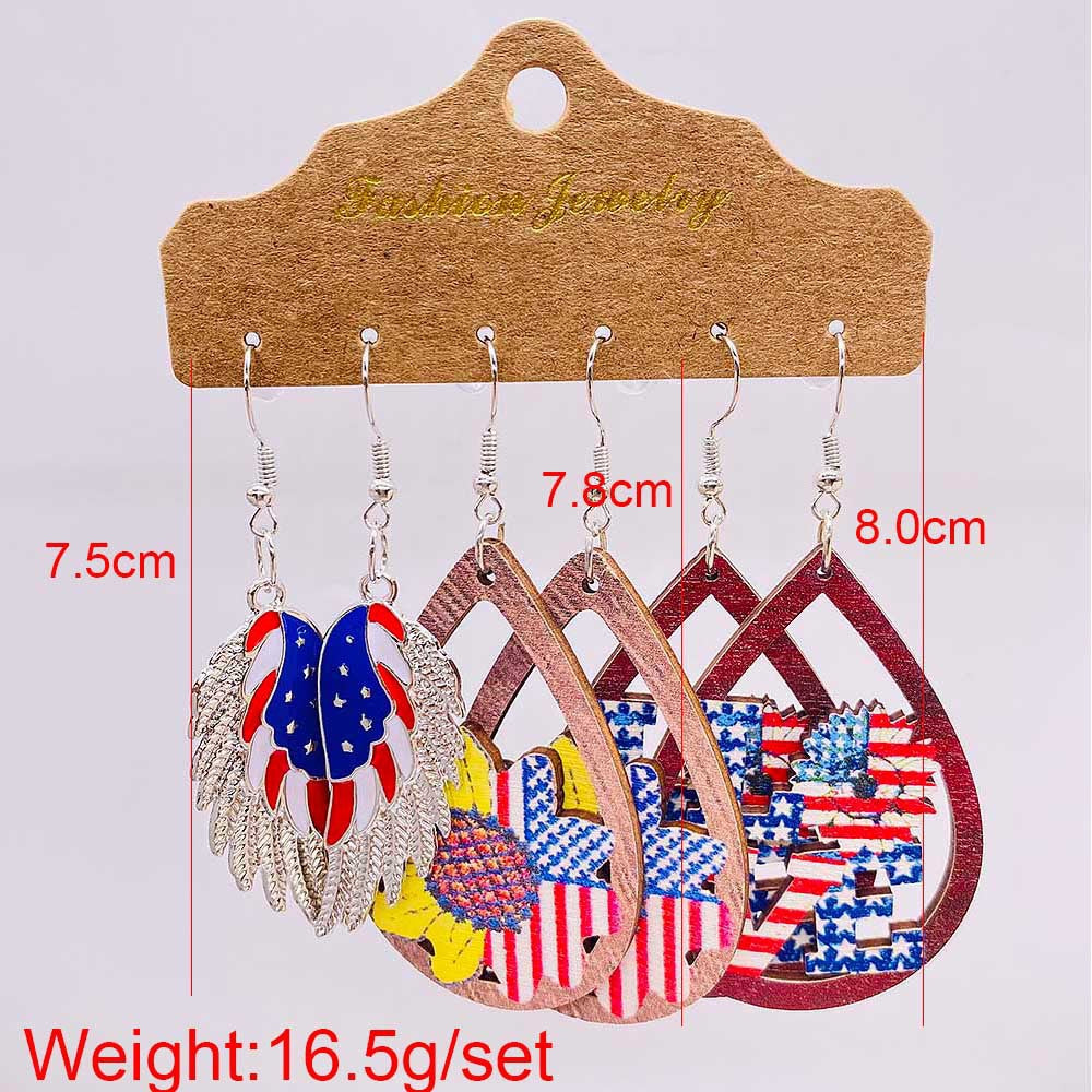 Wholesale 3 Pairs of One Card Independence Day Earrings Set