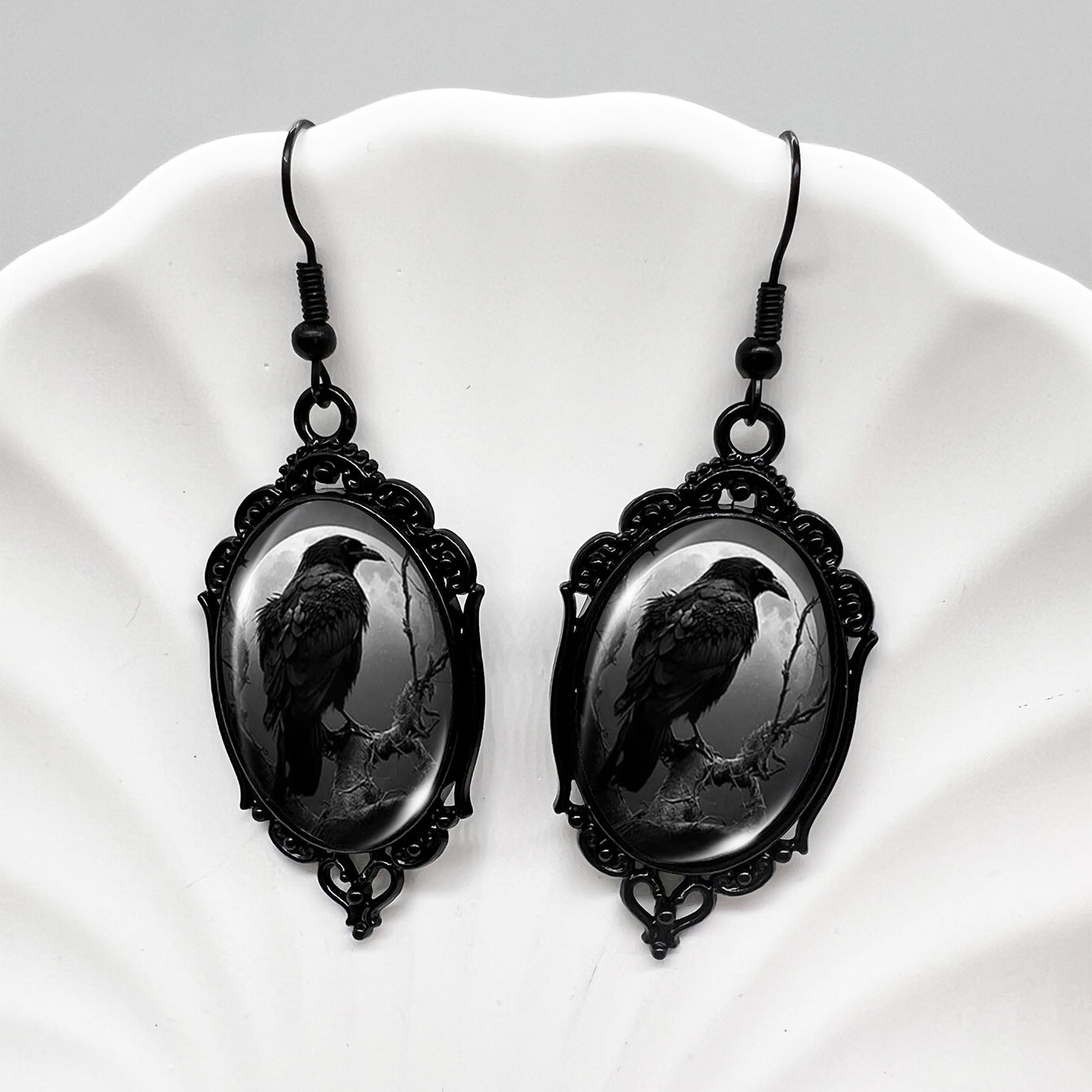 Wholesale Halloween Crow Skull Oval Lace Witch Pumpkin Black Cat Moon Metal Earrings ACCVIP-ES-XiangLian006