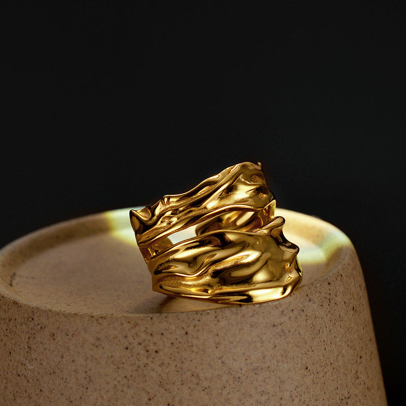 Wholesale S925 Sterling Silver Hollow Origami Texture Rings ACC-RS-YWE012