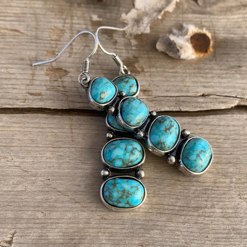 Wholesale Red turquoise earrings ancient silver irregular stone handmade creative earrings