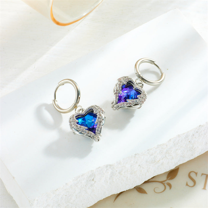 Wholesale Diamond Blue Color Love Wings Pendant Accessories Earrings ACC-ES-QianYue004