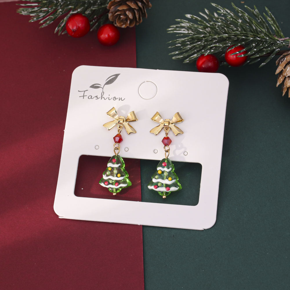 Wholesale Christmas  Tree Bow Drop Earrings