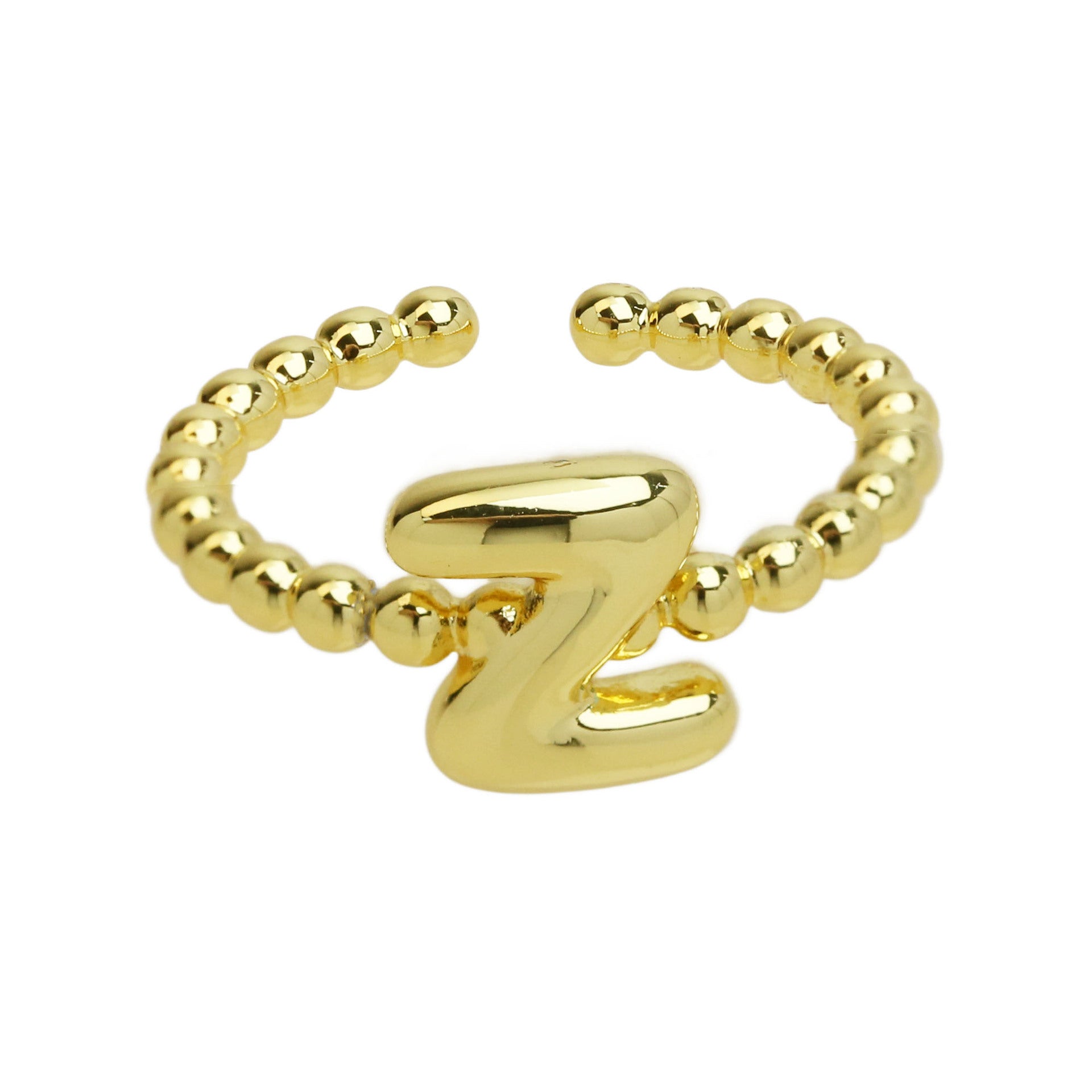 Wholesale  18k Golden Glaze Brass Bubble Balloon Letter  26 Ring