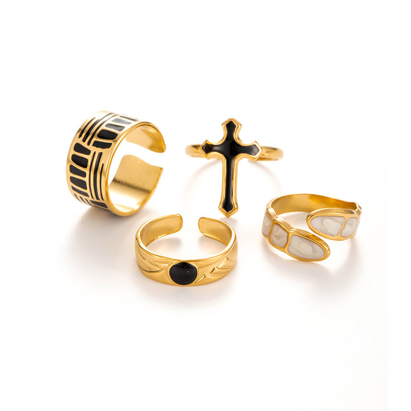 Wholesale Titanium Steel All-match Cross Oil Dropping Opening Adjustable Ring